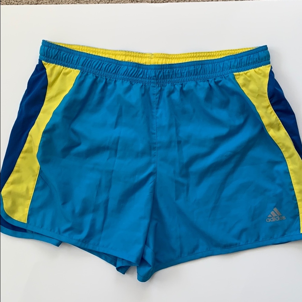 Women’s adidas blue yellow stripe shorts